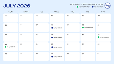July 2026 park reservations